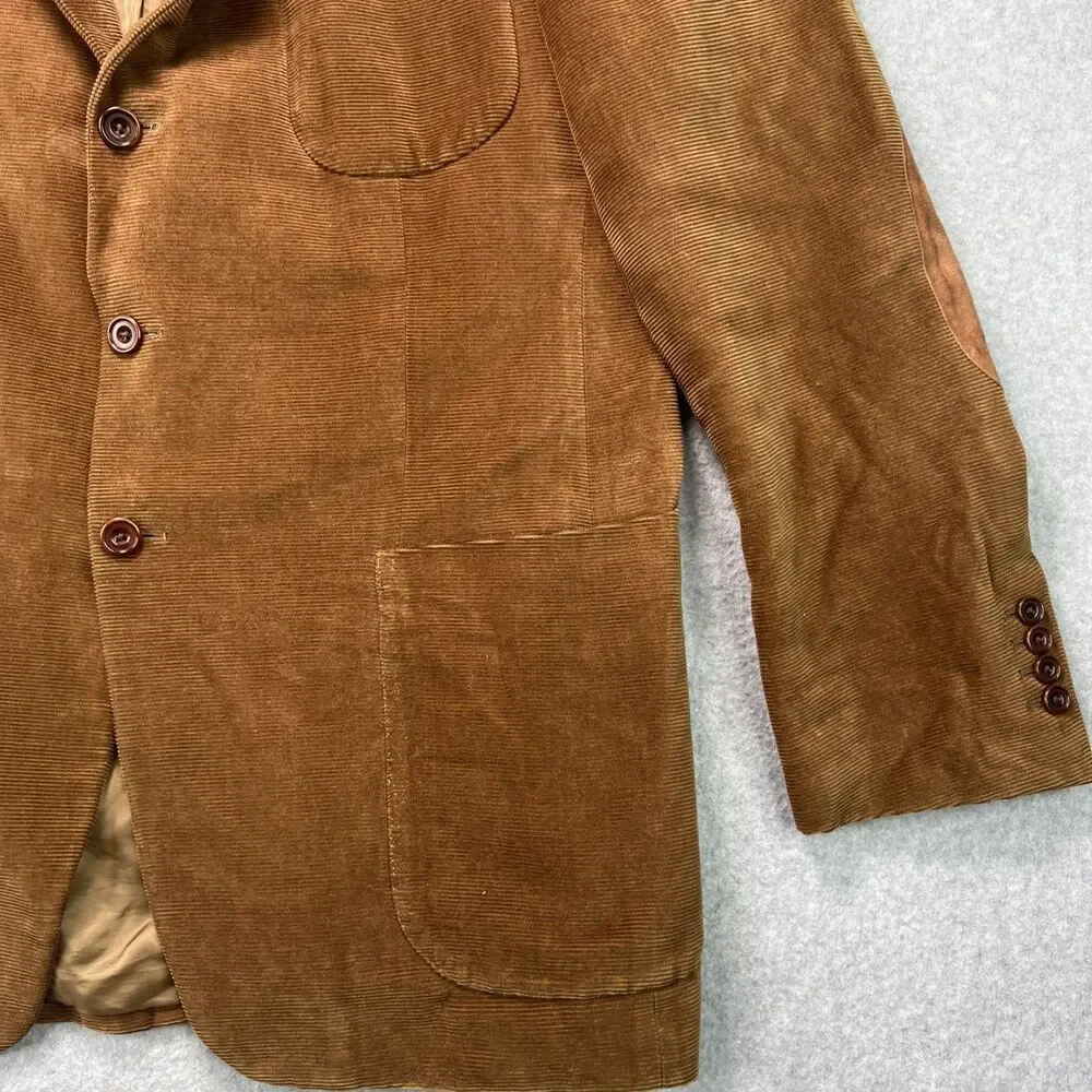 Henry Jacobson Corduroy Sport Coat  44R Brown Hand Tailored Jacket Elbow Patches